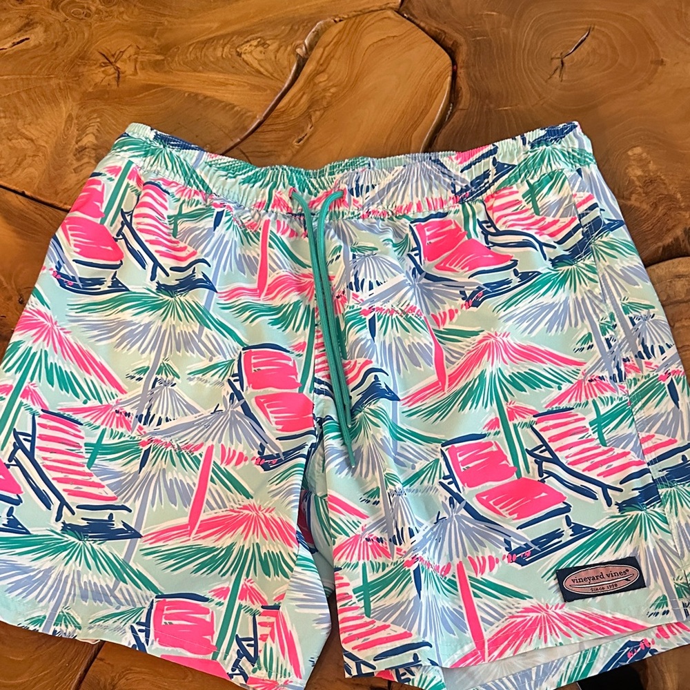 Vineyard Vines Men's Palm Print Swim Trunks - Pink, Blue, Green